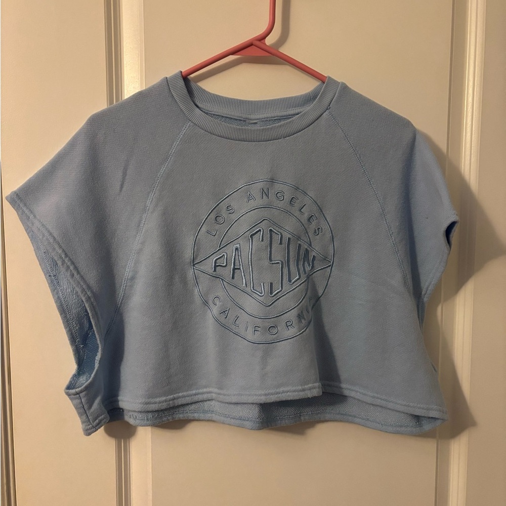 PacSun Sky Blue Cropped Sweatshirt, cutout Sleeves, Sz XL - Picture 1 of 2
